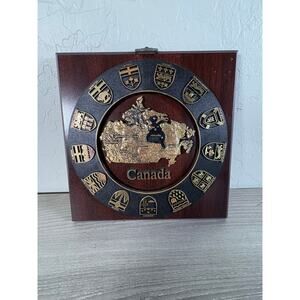 Vintage Canada Souvenir Plaque- Gold Map with Provincial Crests- Made in Canada